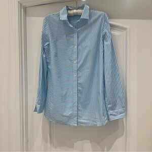 J. McLaughlin turquoise Blue and White Striped Button-Up Shirt - Size Large